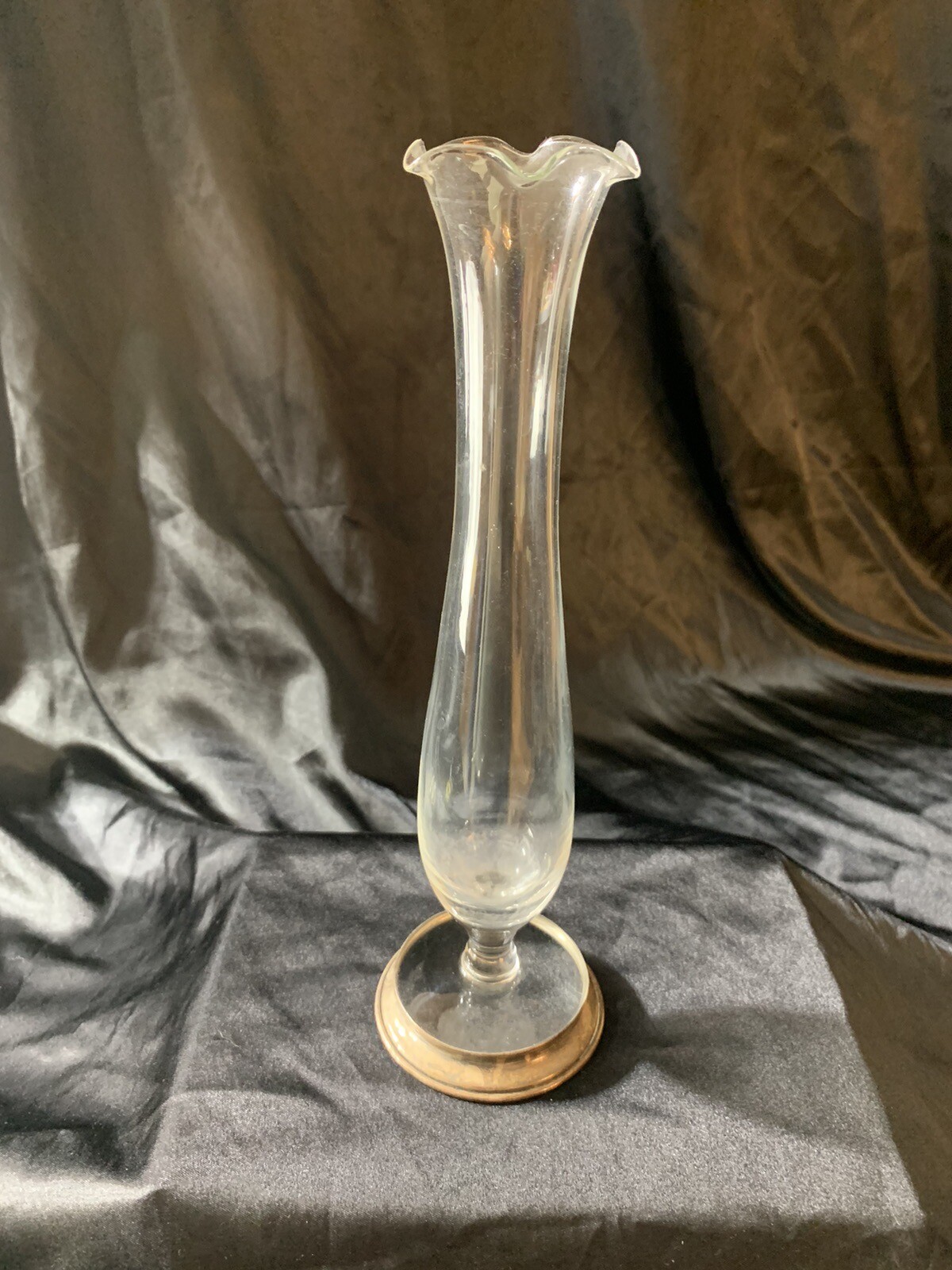 Vtg Fluted Glass Vase With Wallace Sterling Base Trim