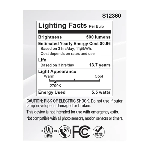 Satco S12360 - 5.5 Watt MR16 LED Spotlight - 2700K CCT - 12 Volt (2,6, or 12 PK) - Picture 5 of 9