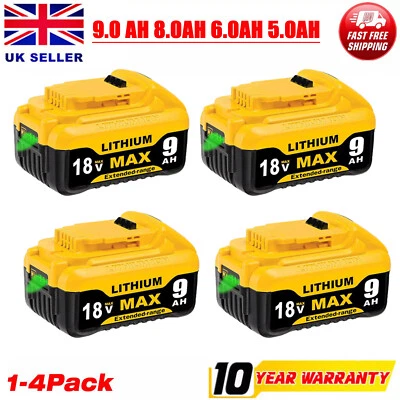 4X For DeWalt 18V Battery 8.0Ah 6.0Ah 9.0Ah XR slide Li-ion DCB184 DCB182 DCB183
