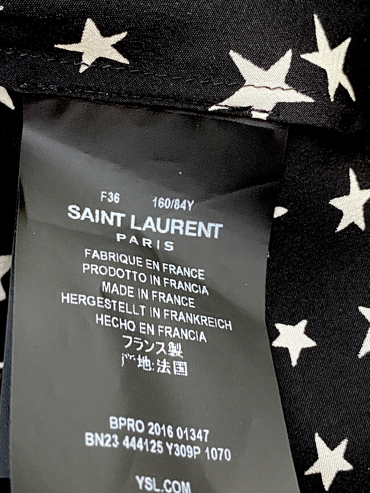 Camicetta di seta Saint Laurent Star bianca e nera taglia 36