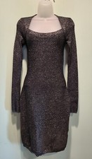 Express Black Silver Sparkle Long Sleeve Ribbed Stretch Bodycon Dress sz S