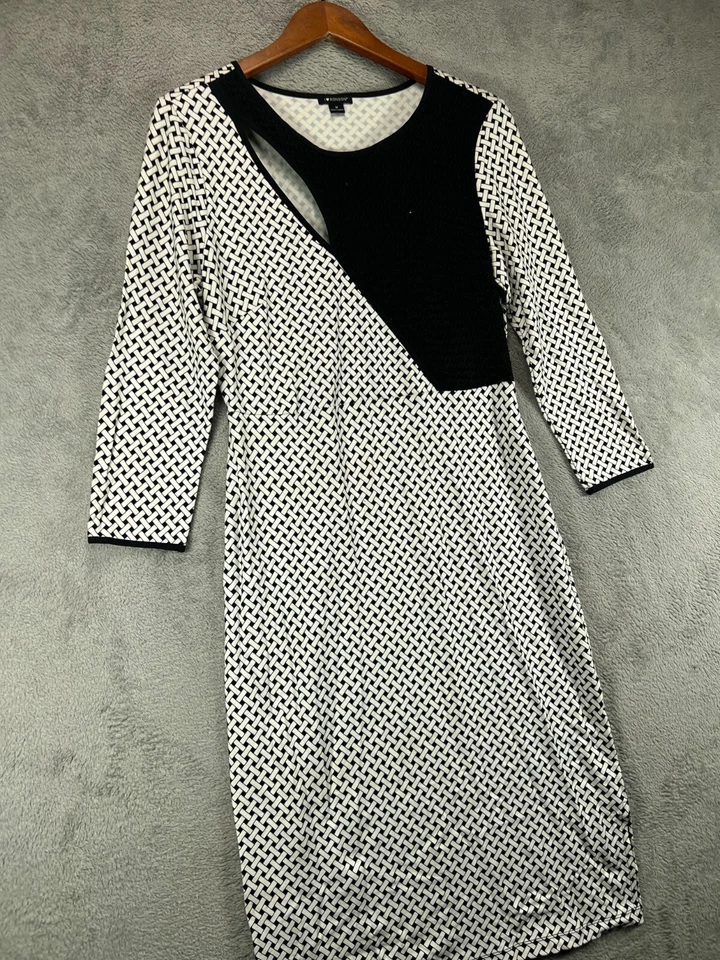 Vestido mediano para mujer I Heart Ronson blanco negro tejido cesta funda recortada Foto 2 de 4
