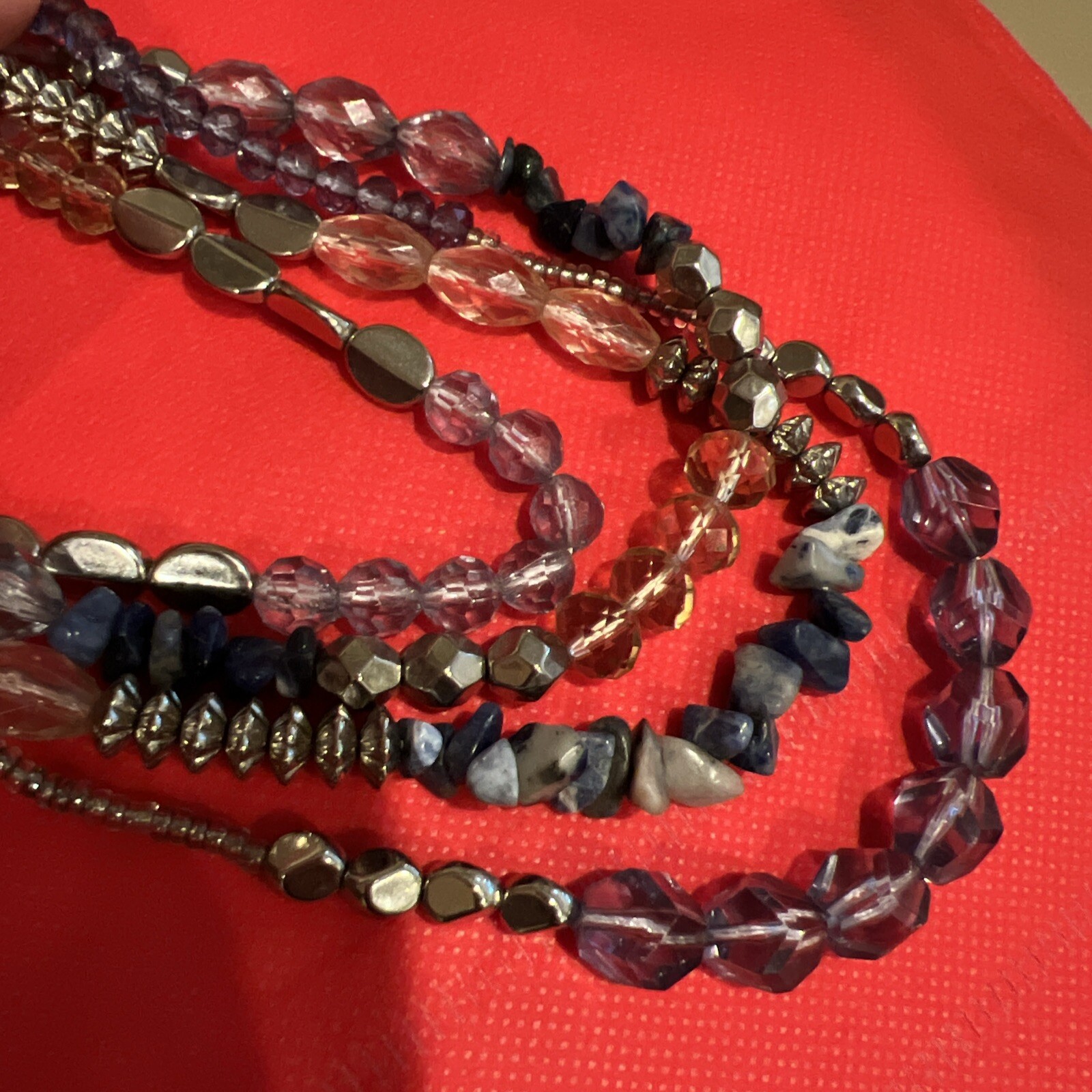 Silvertone Multistrand Gemstone Plastic Glass Bea… - image 8