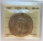 1935 CANADA SILVER DOLLAR - ICCS CERTIFIED MS65 - KING GEORGE V $1 COIN