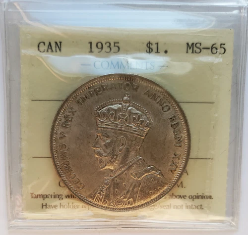 1935 CANADA SILVER DOLLAR - ICCS CERTIFIED MS65 - KING GEORGE V $1 COIN