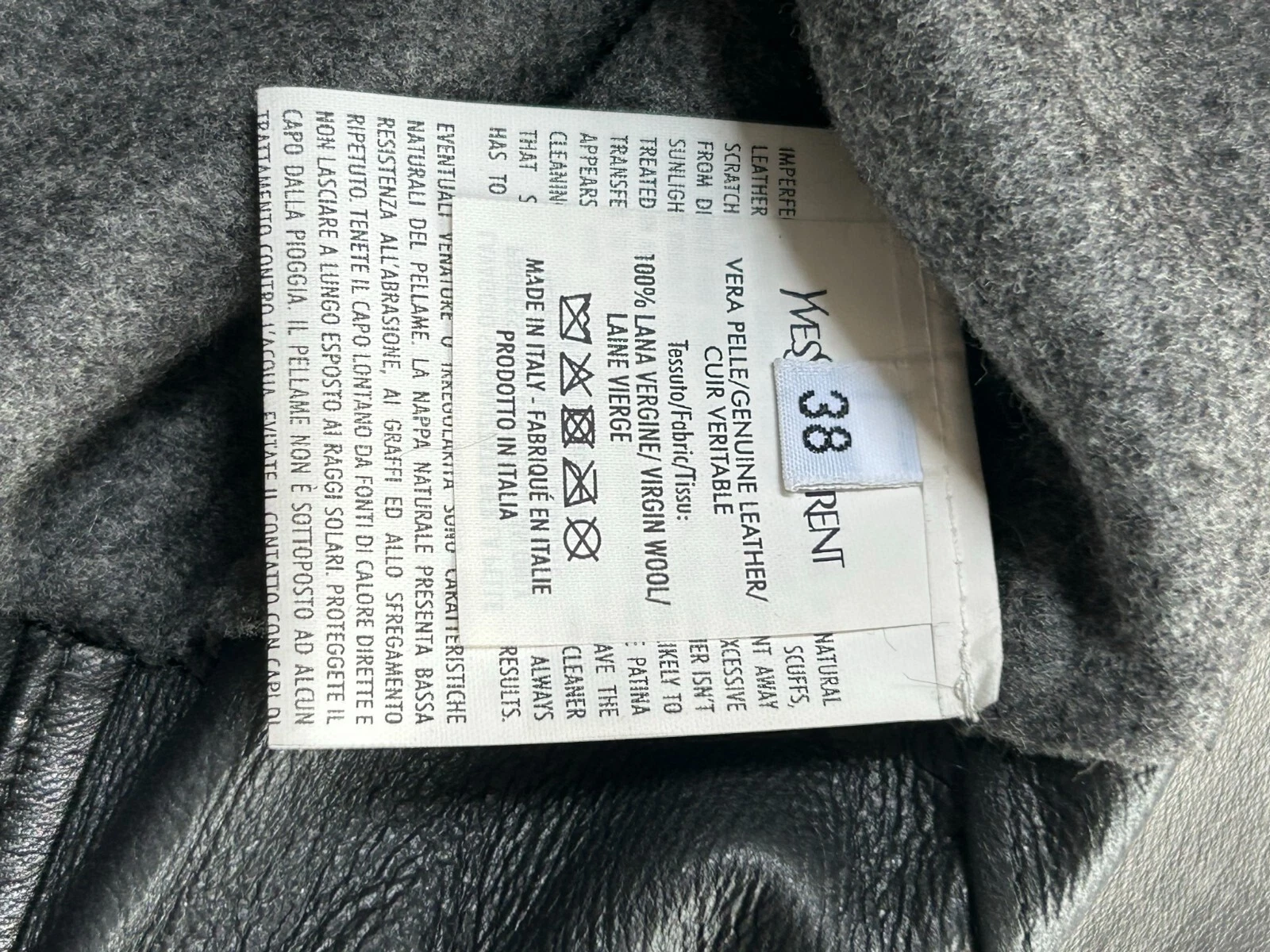 SAINT LAURENT (YSL) YSL Yves Saint Laurent Giacca cappotto cintura aperta in pelle nera e lana vergine 38