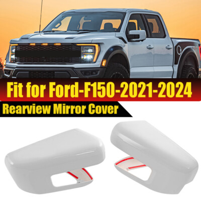 Replacement Mirror Cover Caps For 2021-2025 Ford F150 - Left & Right, Painted White, With Signal Light Cutout