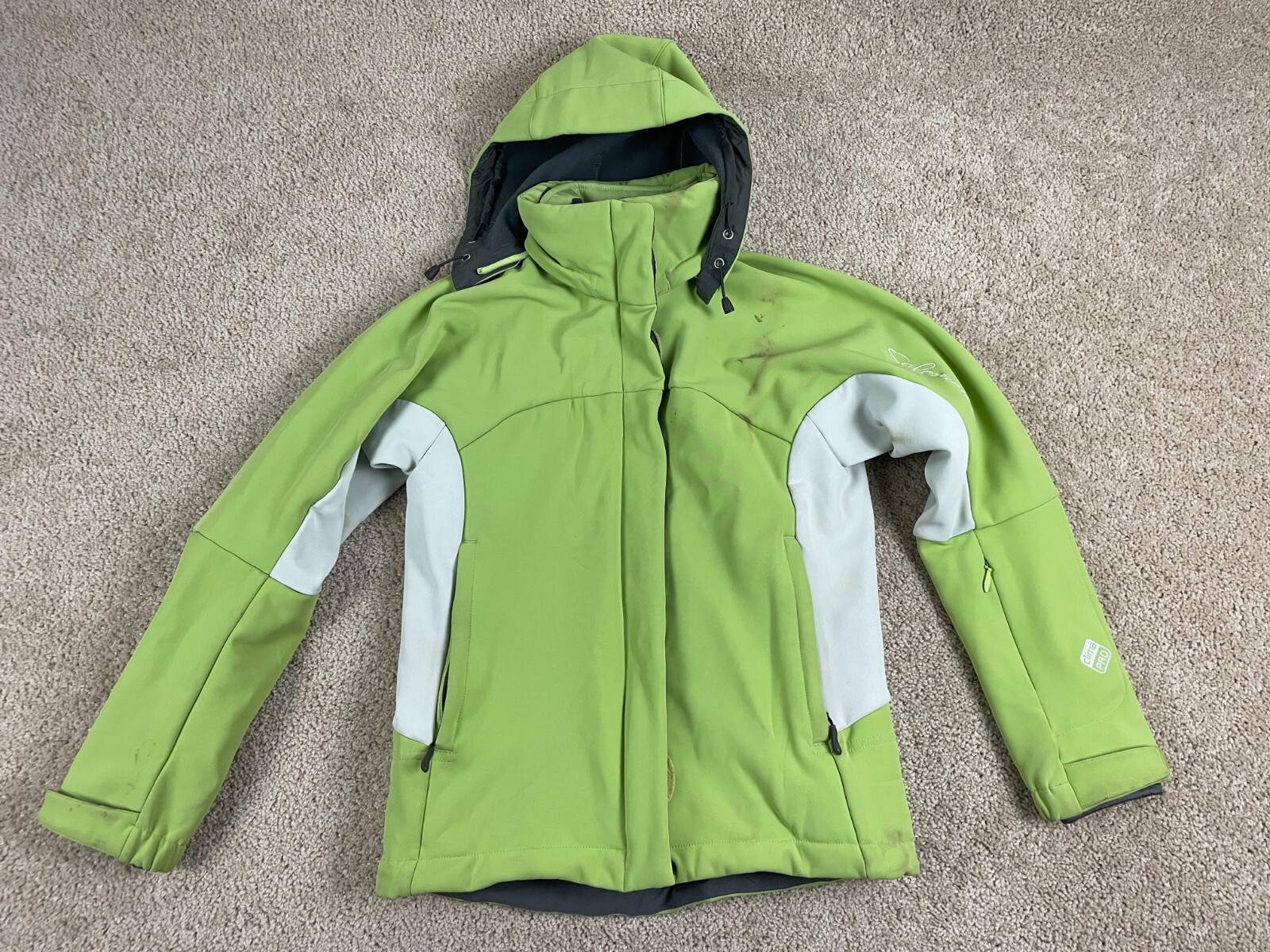 Salomon Utility Giacca Donna Piccola Elasticizzata Zip Cappuccio Tasche Clima Pro Verde