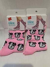 LADIES Crew Socks Shoe Size 5-9 Pink Puppy Dog Novelty Socks Super Soft 2 PACK
