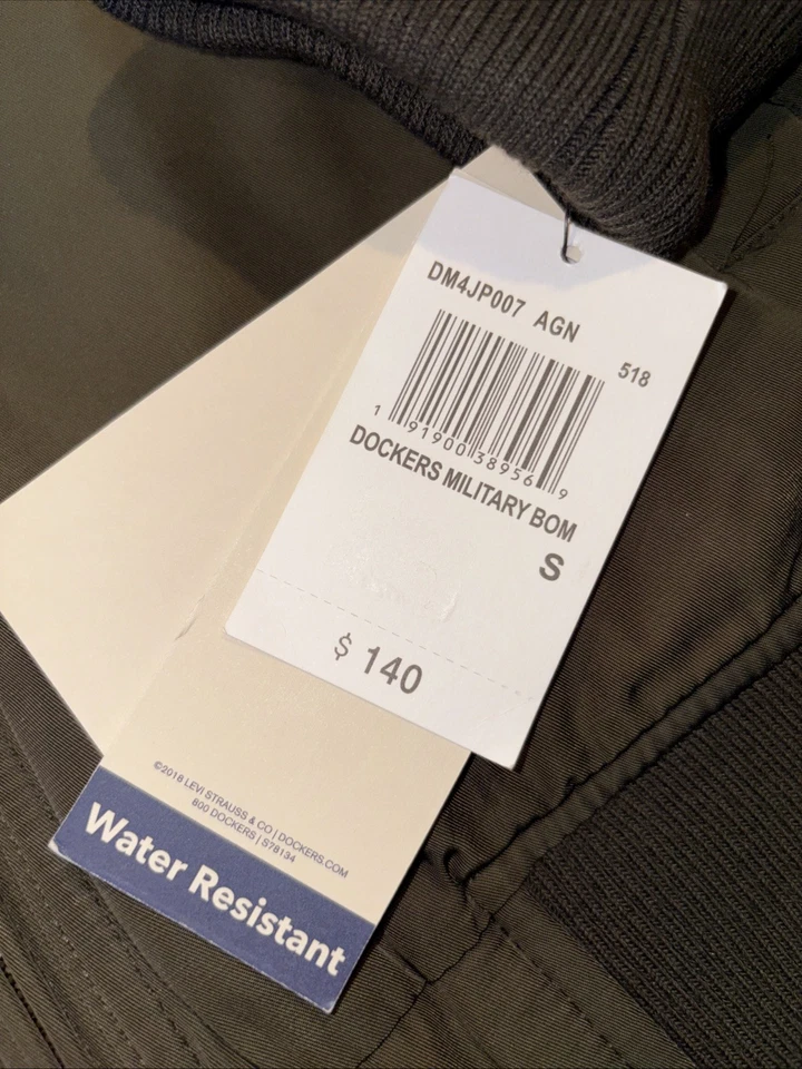 Dockers Bomber Military Jacket Mens S Water Resistant Winter Coat Olive Green - Image 2 of 4