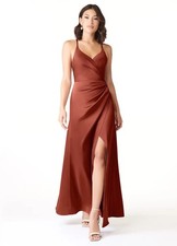 Azazie Geanna Stretch Satin V-Neck Gown Dress Terracotta A6 Custom Small-DD Prom