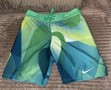 Nike Swim Trunks Board Shorts Striped Green Gray Boys Size M 9-11 Yrs