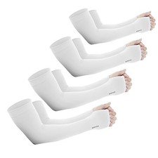 Sun Protection Cooling Arm Sleeves with Thumb Holes - Gardening 4 Pairs White