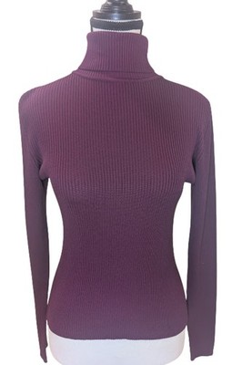 Georgiou Studio 100% Silk Ribbed Turtleneck Sweater S Plum Berry Purple Luxury