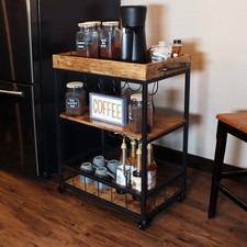 3-Tier Industrial Rolling Bar Cart with Wine Rack - 35 in by Sunnydaze