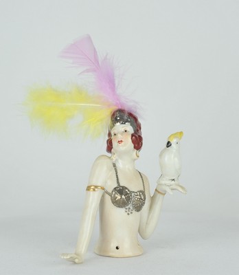 Half doll Figurine Parrot Bird Mata Hari Sexy Half Doll Pincushion Arms Away Art