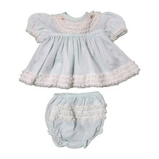 Vintage Cutest One Blue Polka Dot Baby Dress Size 6-9 month Made in USA Set of 2