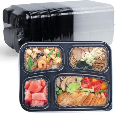 To Go Containers 34 oz 40 Pack - Shrink Wrap 4 Compartment BPA PP Plastic Reu...
