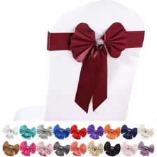 5 pcs Reversible Satin Faux Leather Bow Tie Wedding Chair Sashes with Buckles