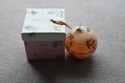 Mamas and Papas My First Christmas Bauble 2024 -Hand Painted Glass - PINK
