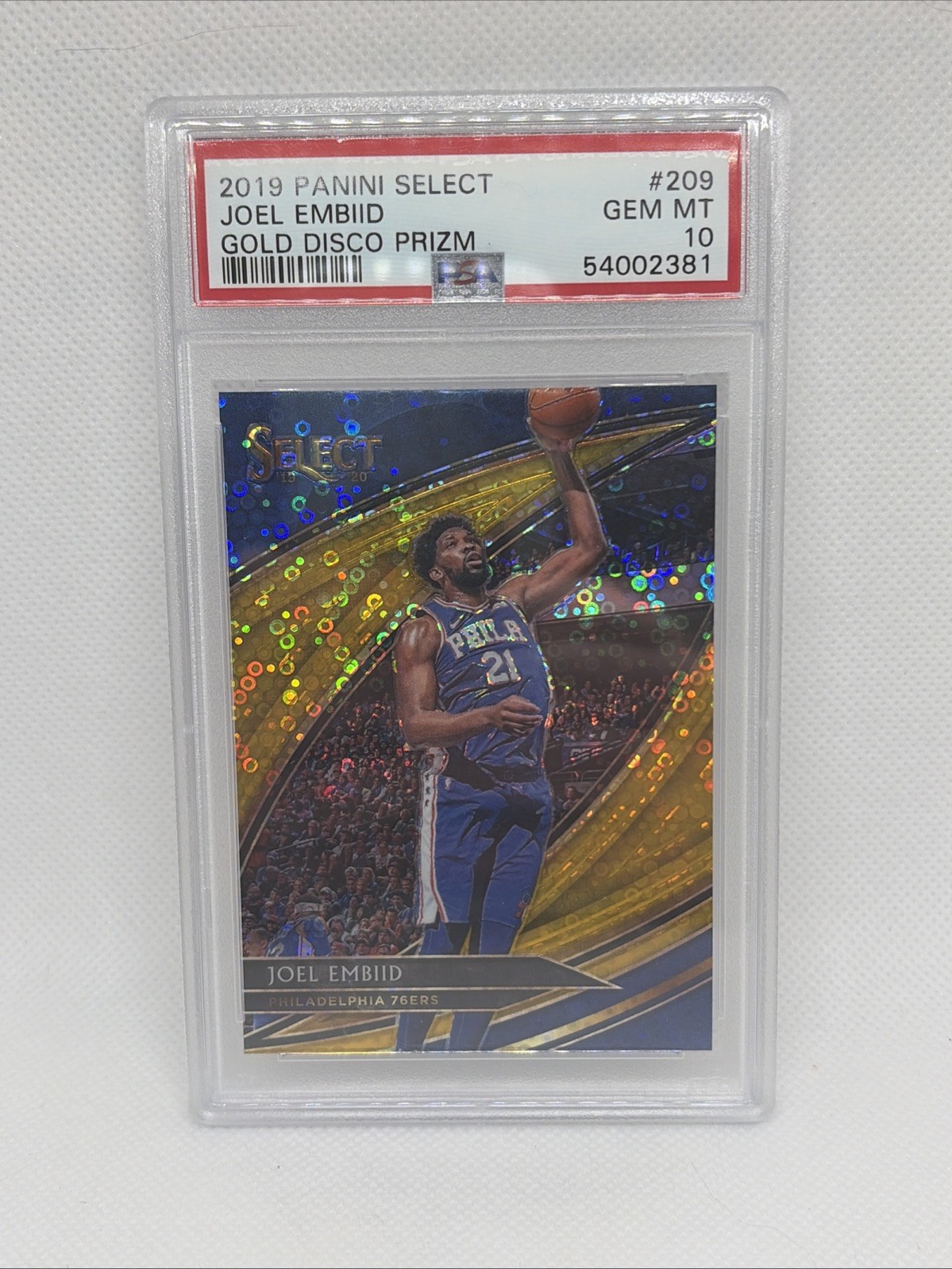2019-20 Panini Select Joel Embiid #209 Gold Disco Prizm #10/10 PSA 10