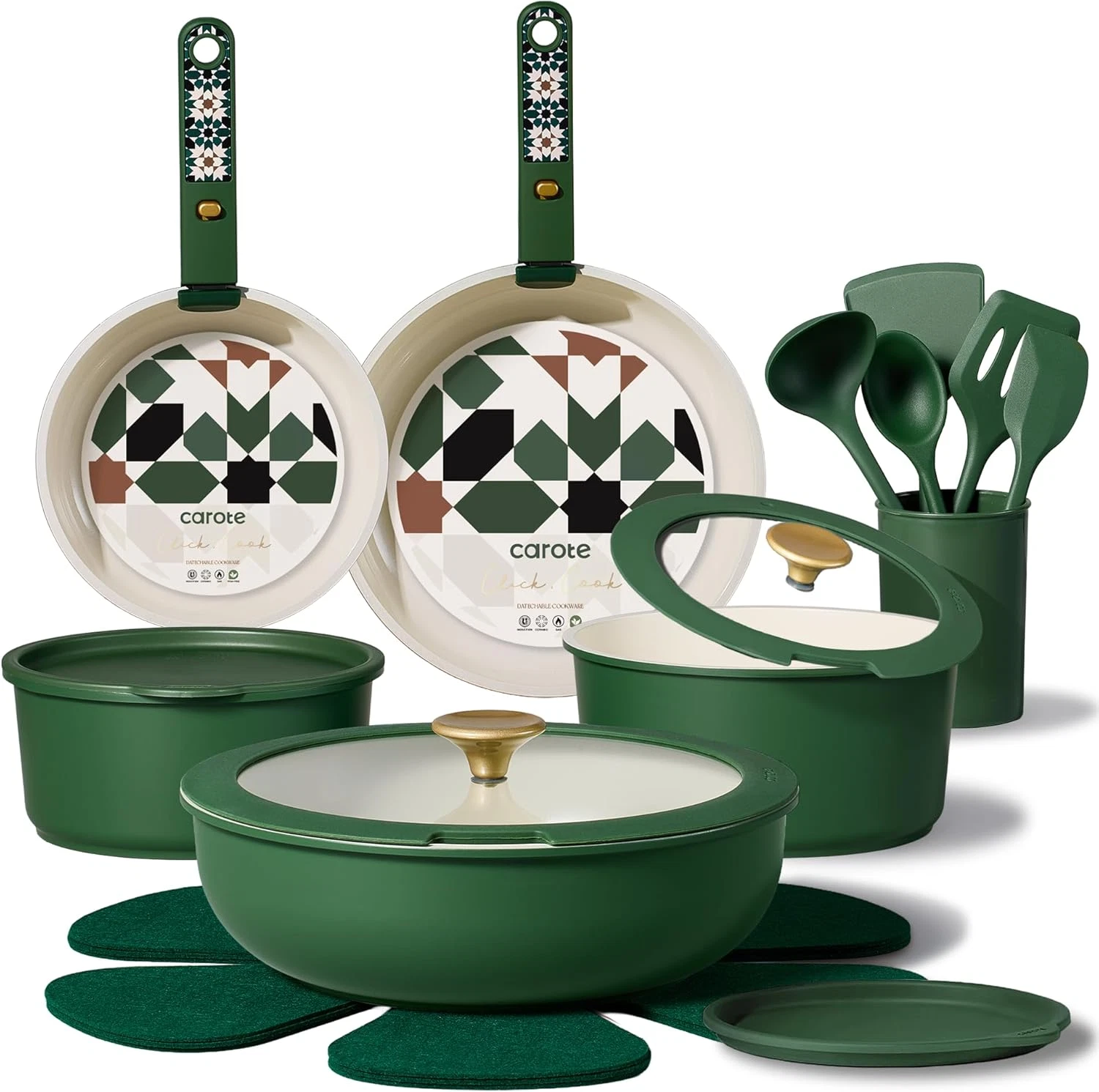 21-Piece Green Non-Stick Ceramic Cookware Set - Induction & Dishwasher Safe
