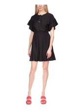 MICHAEL KORS Womens Black Lace-up Elastic Waist Lined Mini Dress S