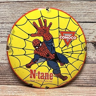 Vintage Conoco N Tane Spider Man Gas Pump Plate Domed Sign