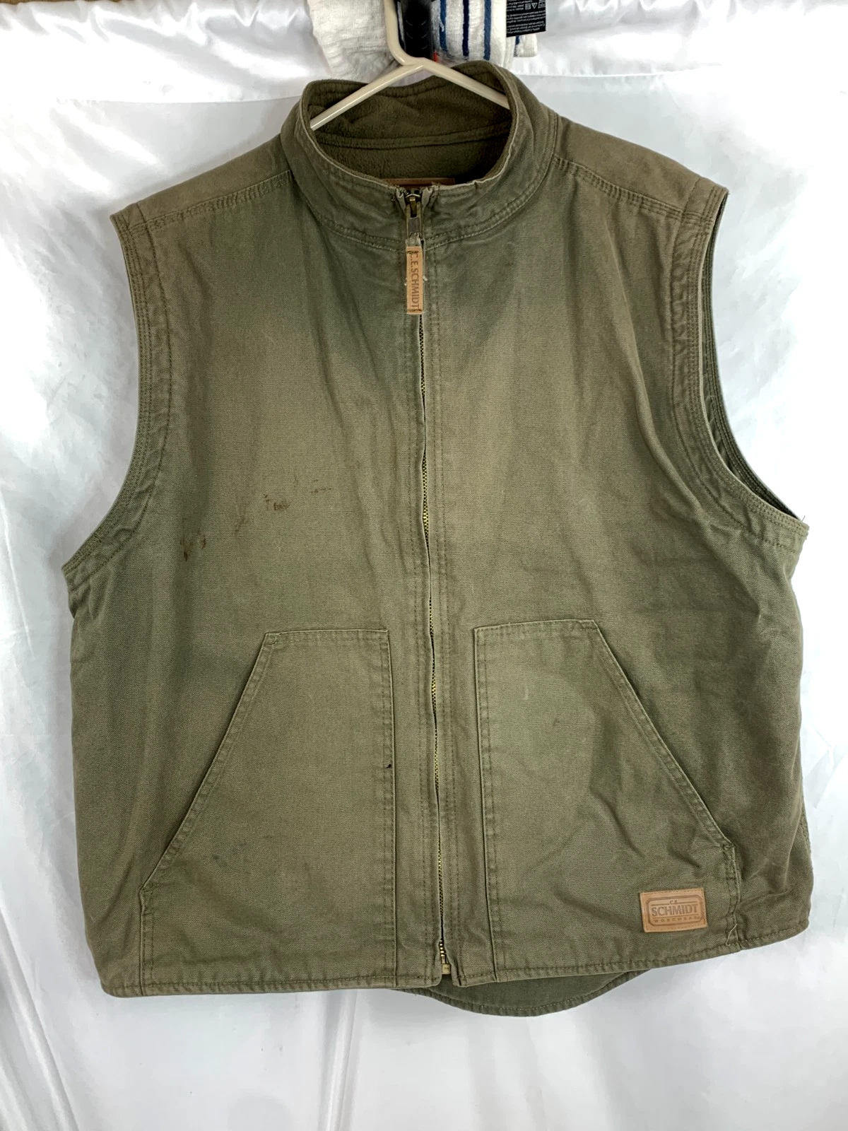 C E Schmidt Workwear Vest Men's XL regular Green Canvas Flannel Lined Utility