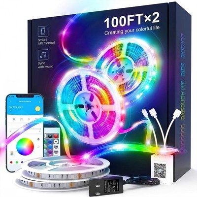 200Ft LED Strip Lights RGB Smart App Control 2 Pack for Bedroom Party