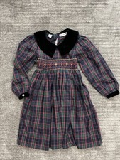 VTG Christie Brooks Smocked Plaid Holiday Dress Girls 5/6 Collar