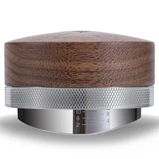 54mm Espresso Distribution Tool Walnut Coffee Distributor Adjustable Depth St...