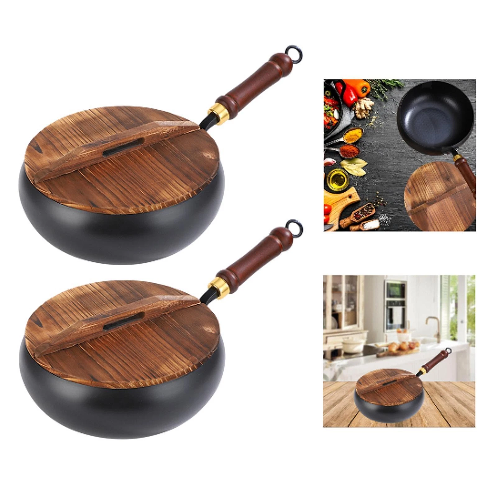 Frying Wok Pan Cooking Wok No Coating Cookware Flat Bottom Wok Traditional Iron