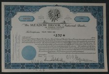 The Meadow Brook National Bank 1960 100 Shares