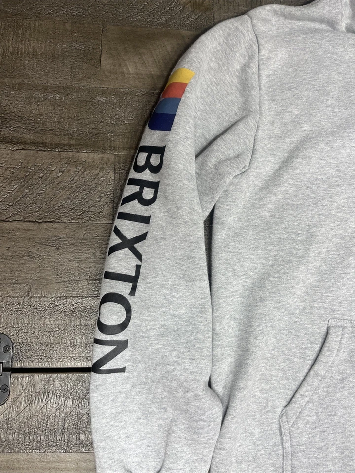 Sudadera con capucha Brixton para hombre talla pequeña logotipo deletreado gris Foto 2 de 4