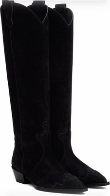 Aeyde Black Aruna Suede Cowboy Tall Boots