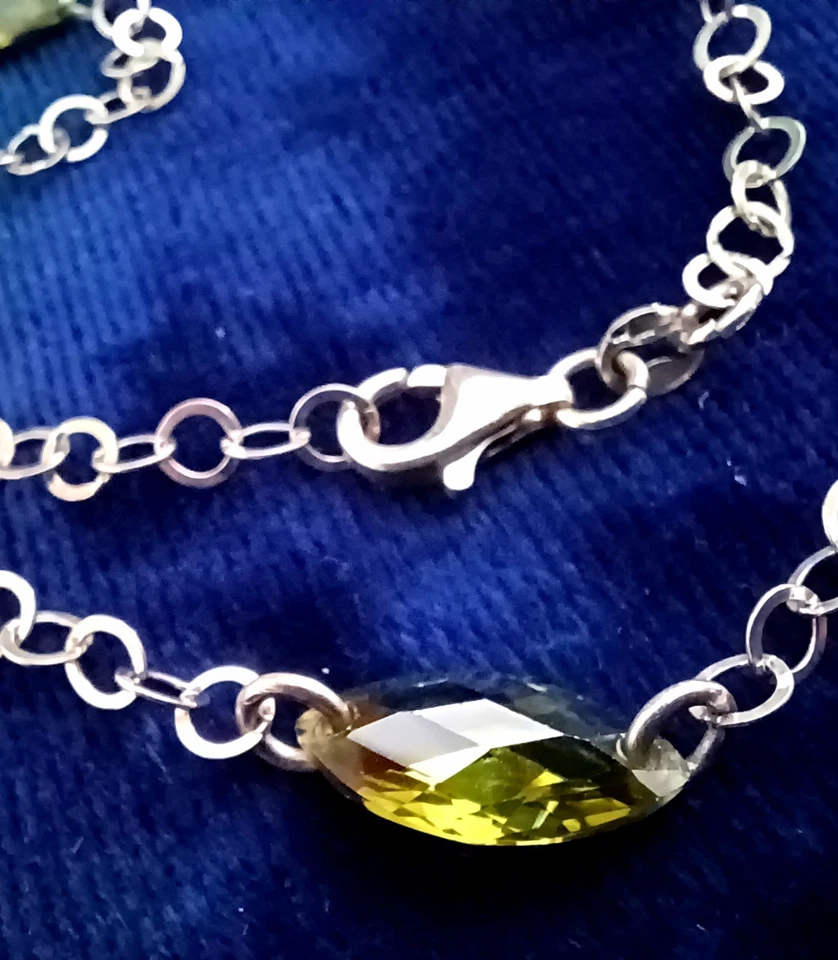 Vintage Peridot Crystal Chain Necklace Sterling Silver Sheffield  - Image 2 of 4