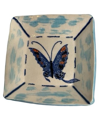 Butterfly Hand Made Pottery Hand Painted Trinket Dish Denise McCoy