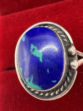 Vintage Azurite Malachite MEXICO STERLING SILVER DESIGNED RING 8.5