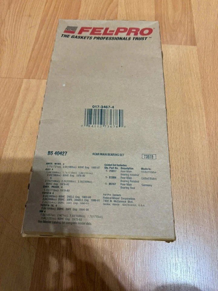 Sello cigüeñal trasero BS 40427 Felpro para VW Volkswagen Cabrio Toyota Camry RAV4 Foto 2 de 2