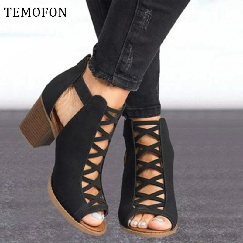 Sandalias De Tacón Cuadrado Para Mujer Zapatos De Moda Gladiador Casual | eBay