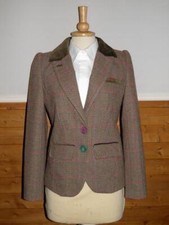 Joe Browns Women's Green Tweed Jacket With Pink Check Size Uk 10