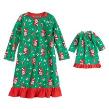 Jammies For Your Families Santa Green Nightgown and Doll Gown Girls Size 4T -NWT