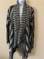 Staring At Stars Black Ivory Marled Chunky Knit Shawl Cardigan Small
