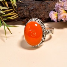 Natural Orange Carnelian Stone Ring 925 Sterling Silver Handmade Design Rings