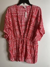 Victoria's Secret Red White Heart Print Tie-Front Kimono Robe One Size