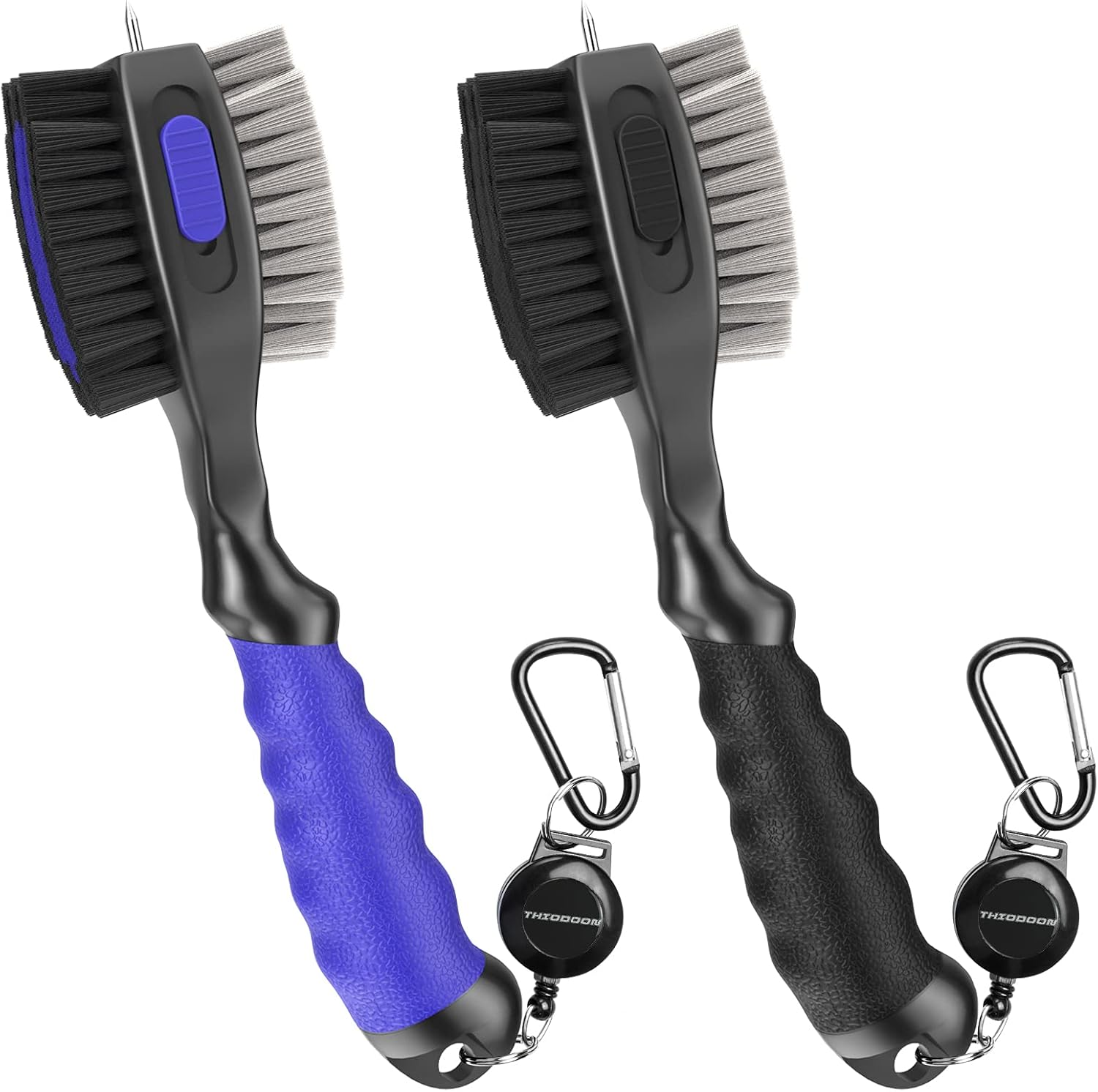 2 Pack Golf Club Brushes with Retractable Zipline Carabiner and Groove Cleaner
