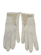 Vintage Cutwork Gloves Womens 7 / XS Victorian White Leather Cut Out Floral