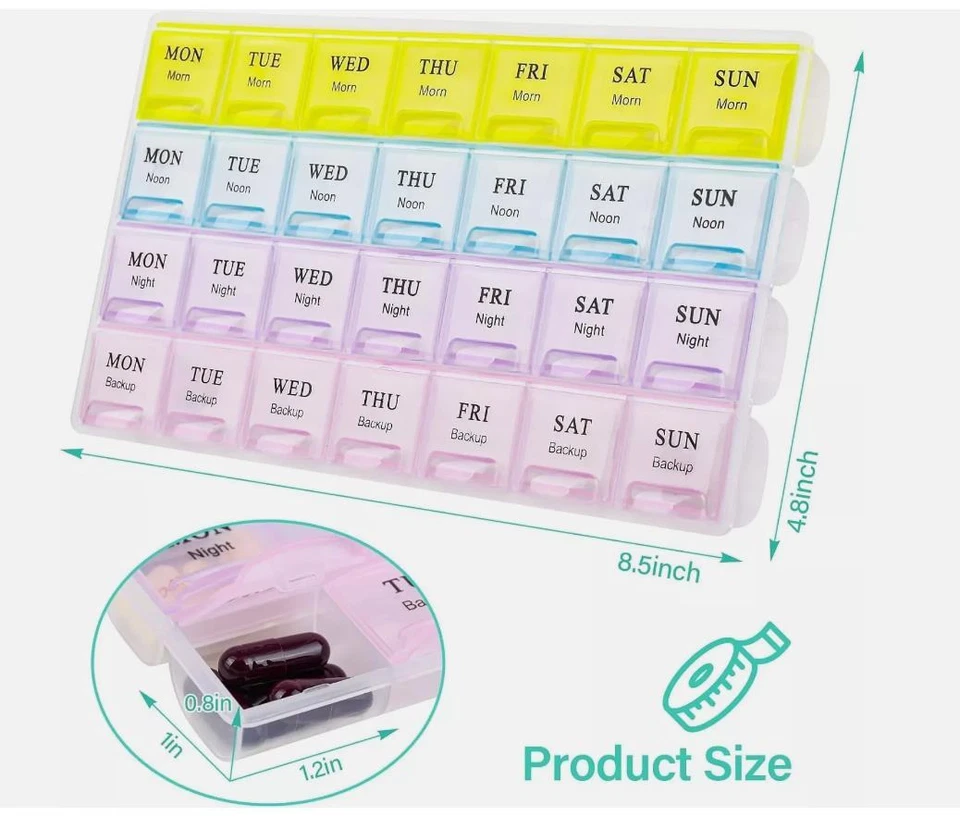 For Vitamins Extra Large Weekly Pill Organizer 2 Times A Day Medicine Cases Boxs - Image 2 of 4