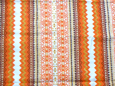 2 Pcs Vtg Textured Drapery Fabric Orange Zig Zag Floral Stripes 3.75 yds total